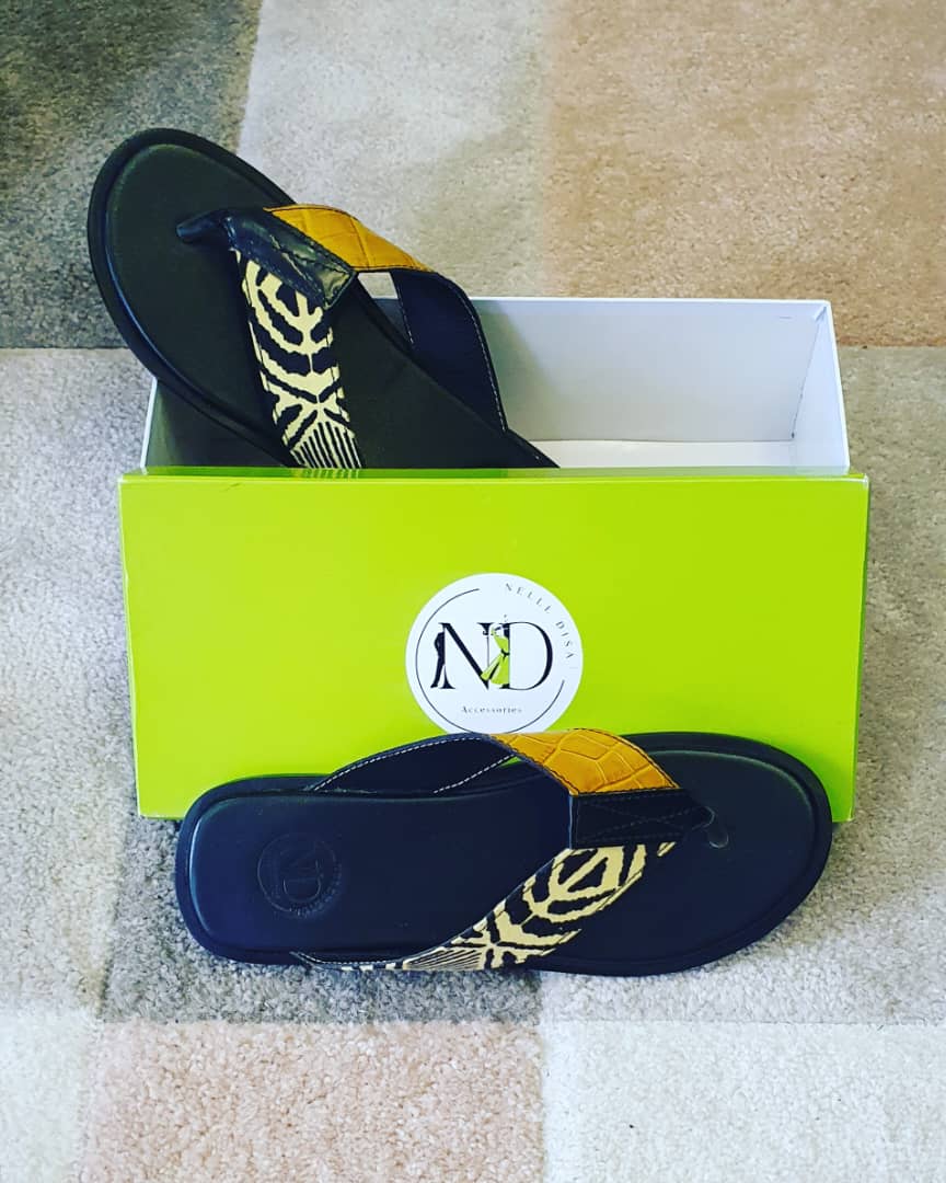 Nu-pieds "Moutarde &amp; Noir" Nelle Disa – Collection Prestige